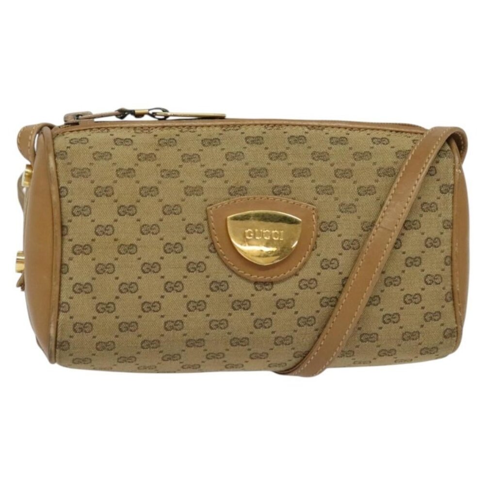 Authentic GUCCI Micro GG Canvas Shoulder Bag Vintage Beige Gold